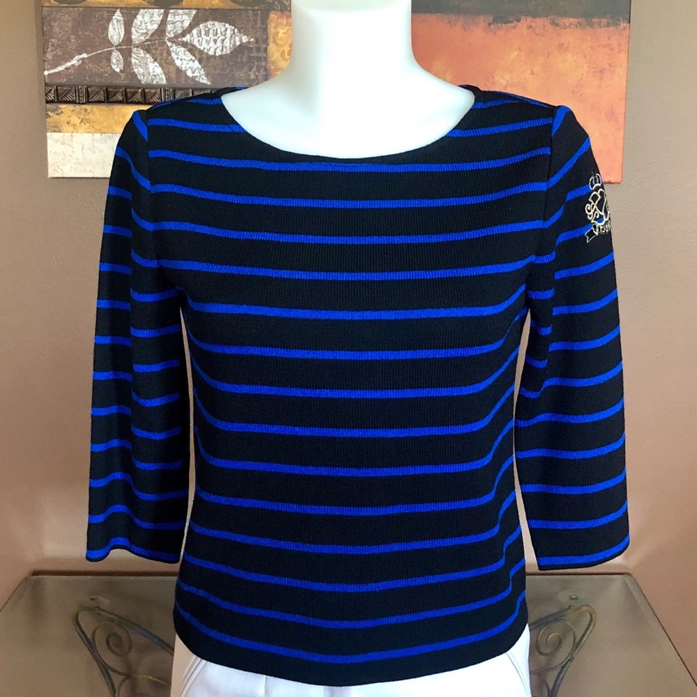 St John Sport by MG Black/Blue KnIt Sweater Size P